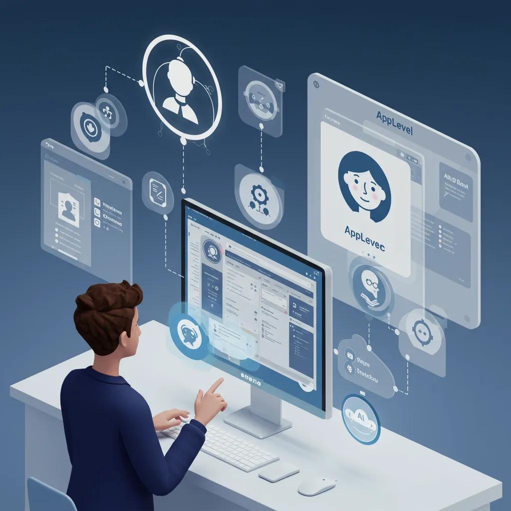 Visual representation of key features of AppLevel including automation and AI chatbots