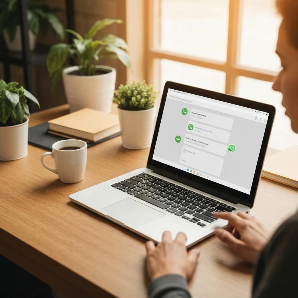 Small business owner integrating WhatsApp into agency workflow in a modern workspace