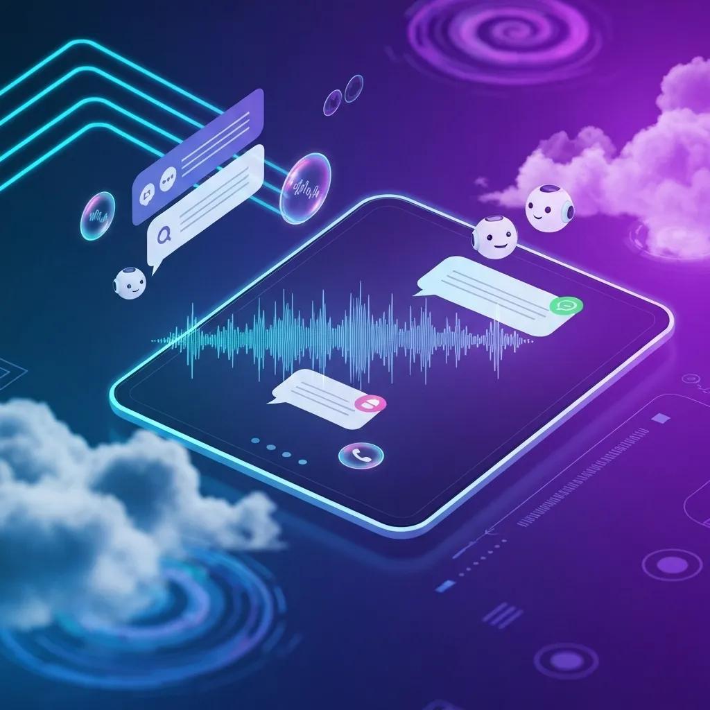 Concept of AI integration in WhatsApp communication with chatbots and voice recognition