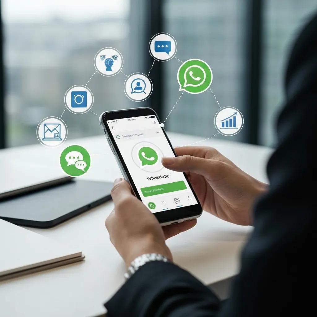 Person using smartphone with WhatsApp interface, symbolizing customer engagement and communication